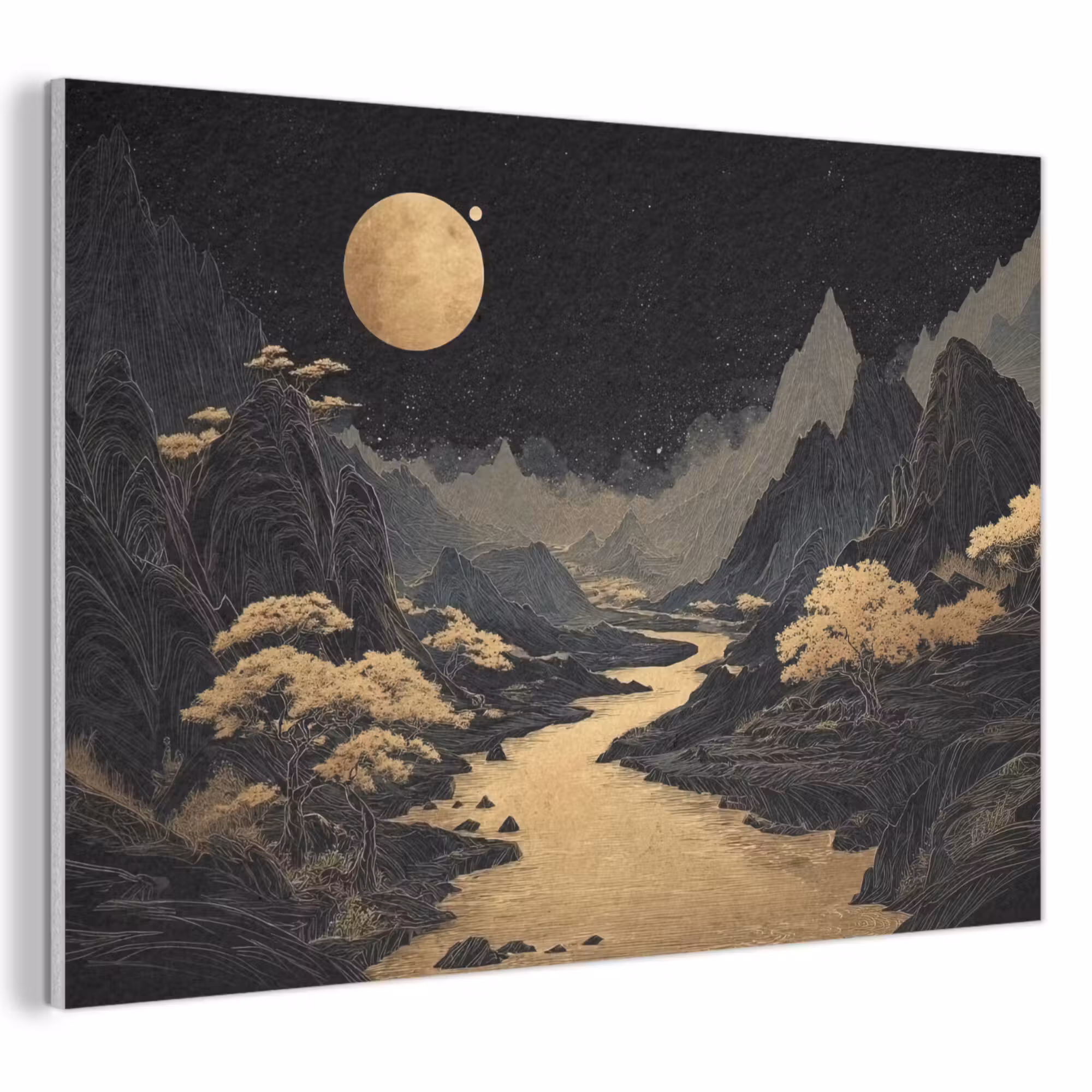 Acoustic Felt - Golden river - Mountains - Moon - Starry sky