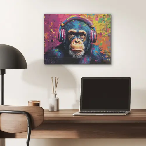 Graffiti - Chimpanzee - Street art - Koptelefoon - Aap PET vilt klein -sfeer5