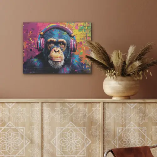Graffiti - Chimpanzee - Street art - Koptelefoon - Aap PET vilt klein -sfeer4