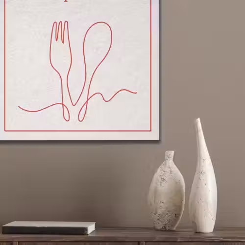 Minimalistisch - Vork - Lepel - Lijntekening PET vilt klein -sfeer6_closeup