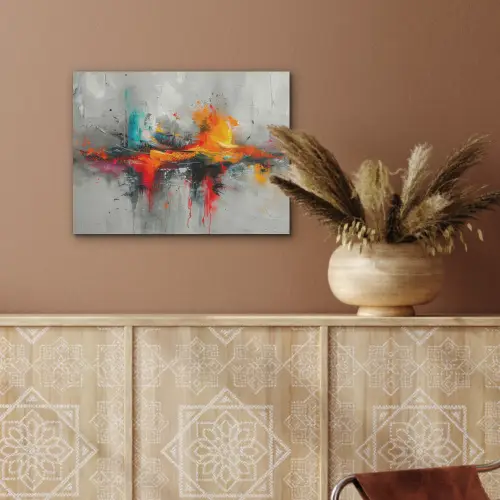 Moderne kunst - Oranje - Grijs - Abstract PET vilt klein -sfeer4
