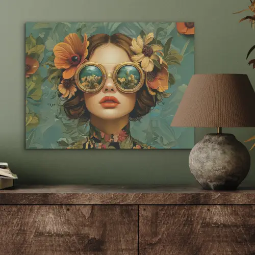 Vrouw - Bloemen - Vlinders - Natuur - Vintage PET vilt klein -sfeer2