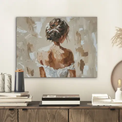 Vrouw - Verf - Abstract - Beige - Modern PET vilt klein -sfeer1