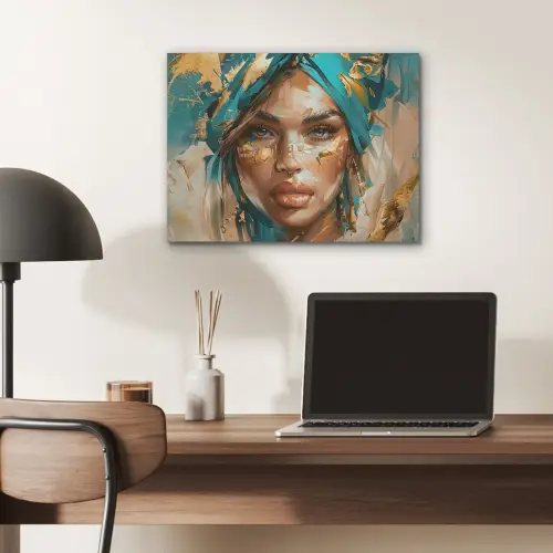 Vrouw - Portret - Goud - Luxe - Blauw PET vilt klein -sfeer5