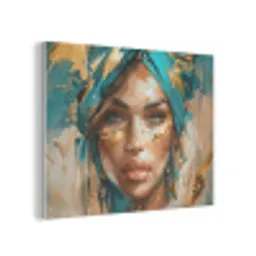 Vrouw - Portret - Goud - Luxe - Blauw PET vilt klein -3d