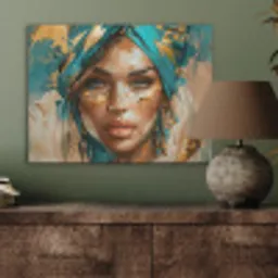 Vrouw - Portret - Goud - Luxe - Blauw PET vilt klein -sfeer2
