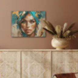 Vrouw - Portret - Goud - Luxe - Blauw PET vilt klein -sfeer4