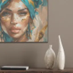 Vrouw - Portret - Goud - Luxe - Blauw PET vilt klein -sfeer6_closeup