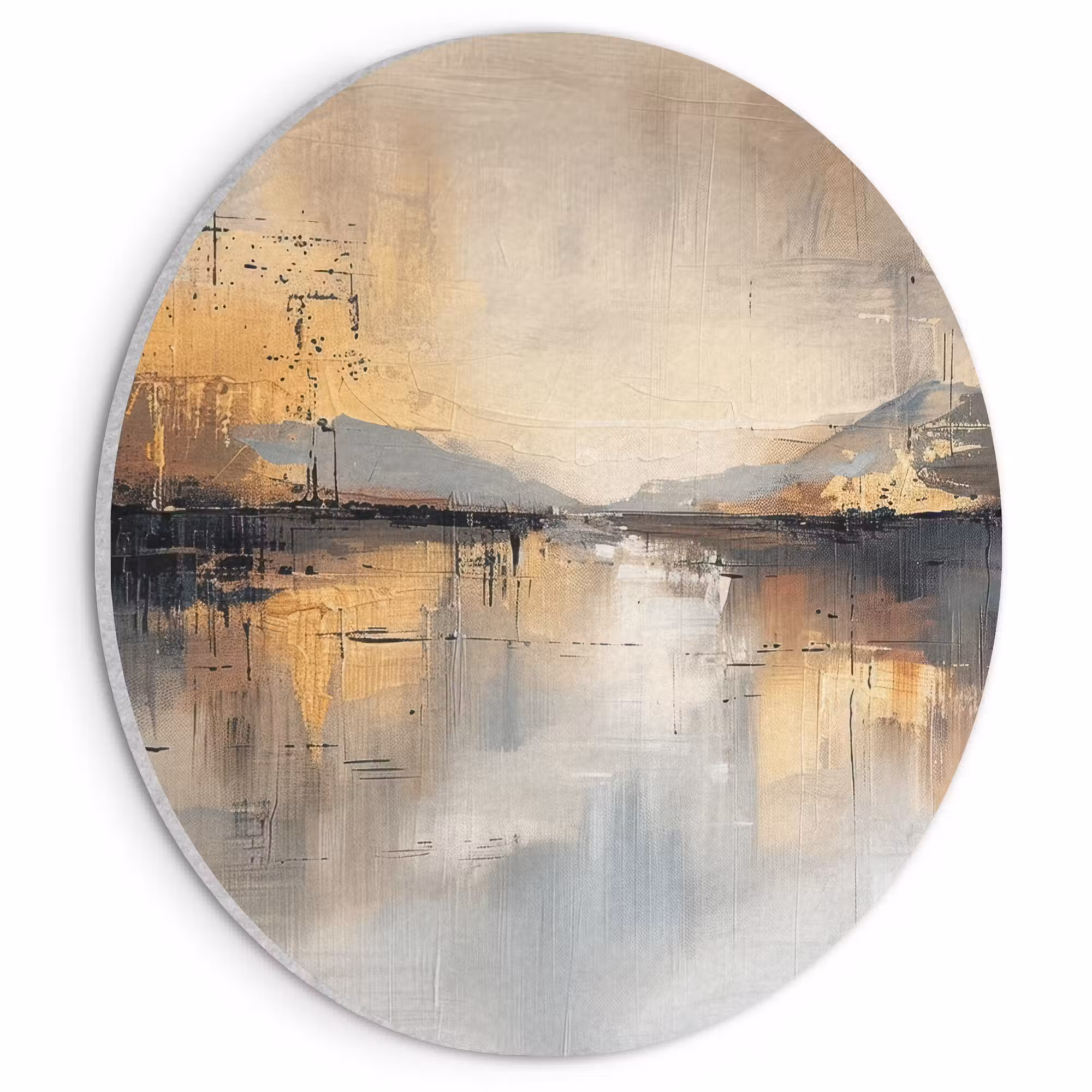 Acoustic painting round - Abstract - Modern - Beige - Aesthetic - Gold