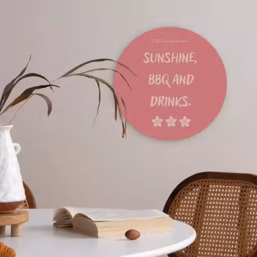 BBQ - Quote - Roze - Zomer Akoestische PET Vilt - Rond klein -sfeer3