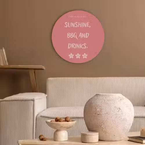 BBQ - Quote - Roze - Zomer Akoestische PET Vilt - Rond klein -sfeer1