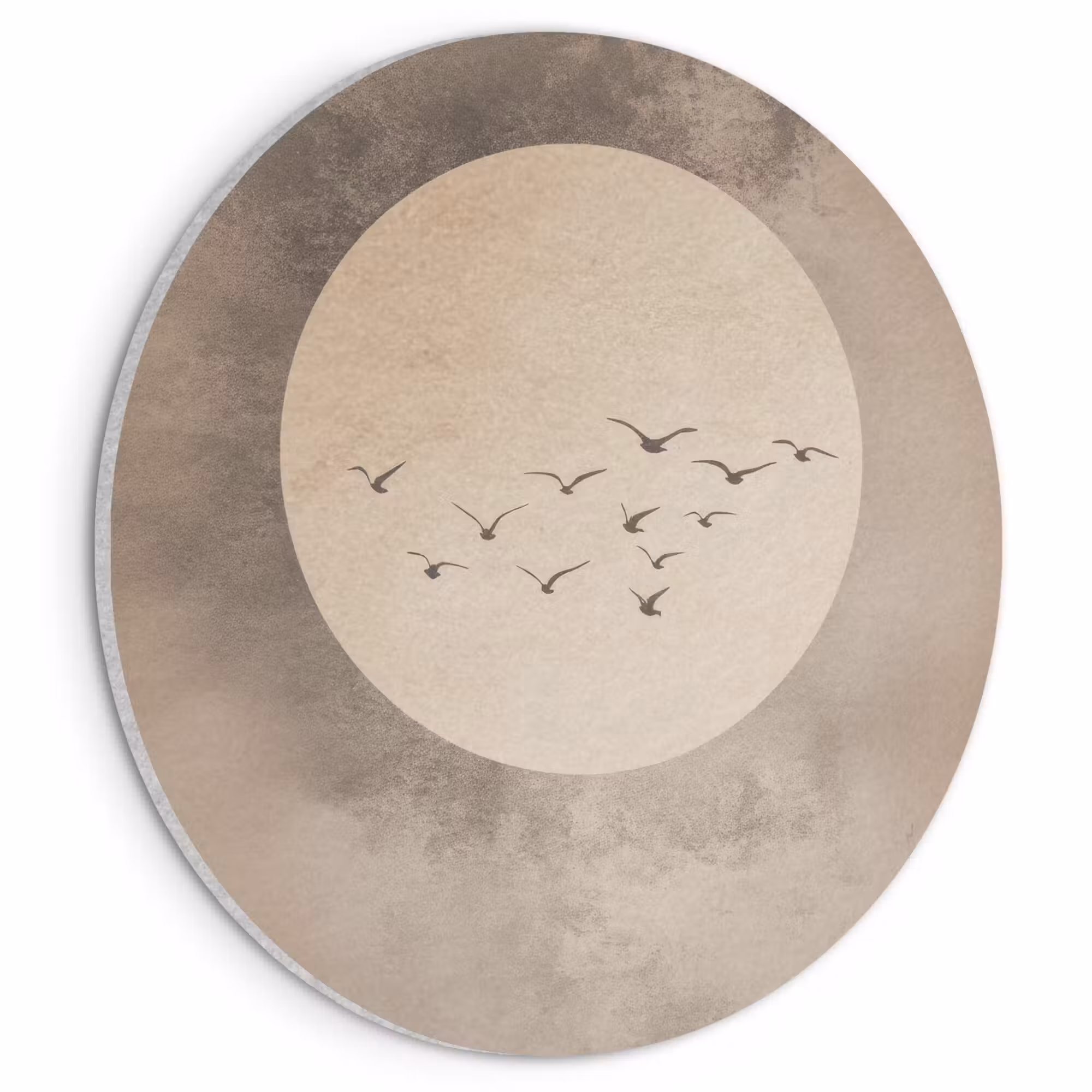 Acoustic painting round - Bird - Beige - Japandi