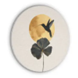 Zwarte kolibrie - Bloem - Gouden cirkel Akoestische PET Vilt - Rond klein -3d