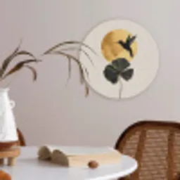 Zwarte kolibrie - Bloem - Gouden cirkel Akoestische PET Vilt - Rond klein -sfeer3