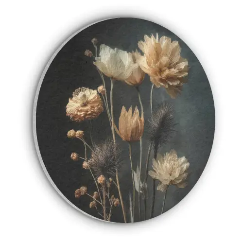 Boeket - Bloemen - Licht - Zwart Akoestische PET Vilt - Rond klein -3d
