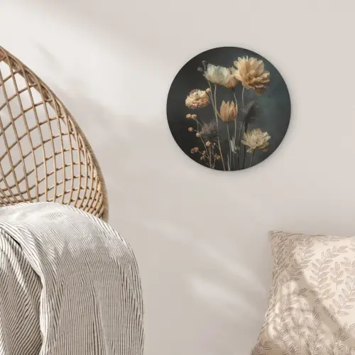 Boeket - Bloemen - Licht - Zwart Akoestische PET Vilt - Rond klein -sfeer4