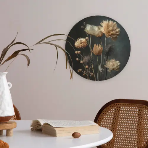 Boeket - Bloemen - Licht - Zwart Akoestische PET Vilt - Rond klein -sfeer3