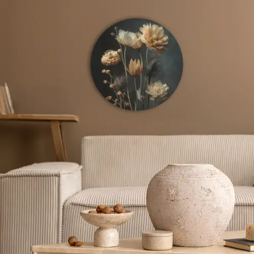 Boeket - Bloemen - Licht - Zwart Akoestische PET Vilt - Rond klein -sfeer1