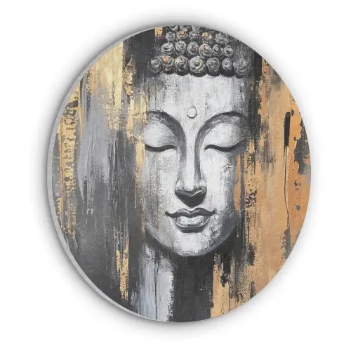 Boedhha - Penseelstreken - Goud - Abstract Akoestische PET Vilt - Rond klein -3d