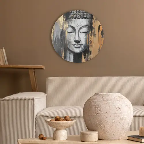 Boedhha - Penseelstreken - Goud - Abstract Akoestische PET Vilt - Rond klein -sfeer1