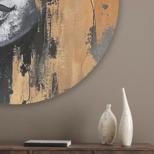 Boedhha - Penseelstreken - Goud - Abstract Akoestische PET Vilt - Rond klein -sfeer5_closeup