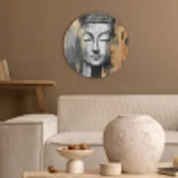 Boedhha - Penseelstreken - Goud - Abstract Akoestische PET Vilt - Rond klein -sfeer1