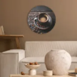 Kop - Koffie - Hout - Bonen Akoestische PET Vilt - Rond klein -sfeer1