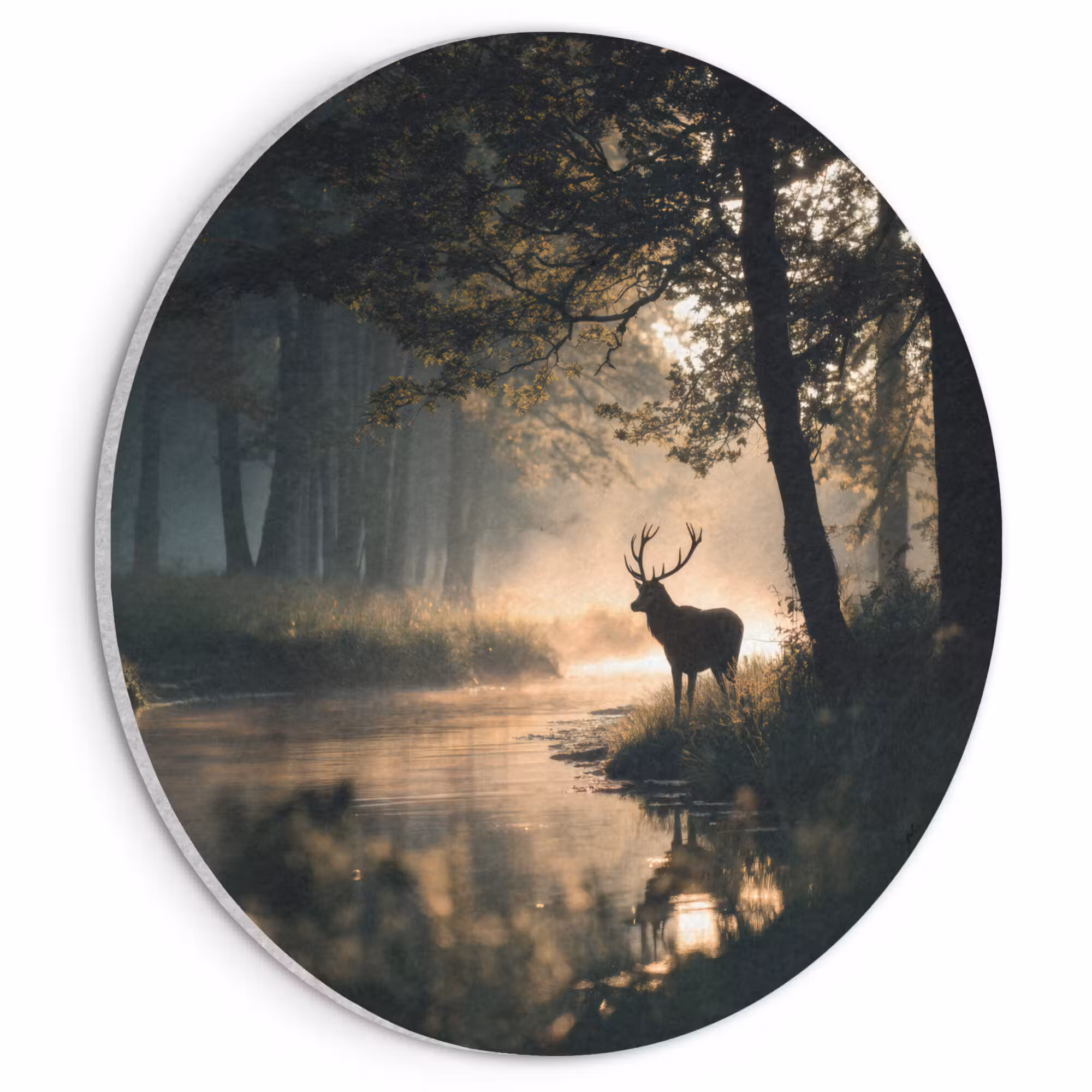 Acoustic painting round - Deer - Forest Brook - Mystical