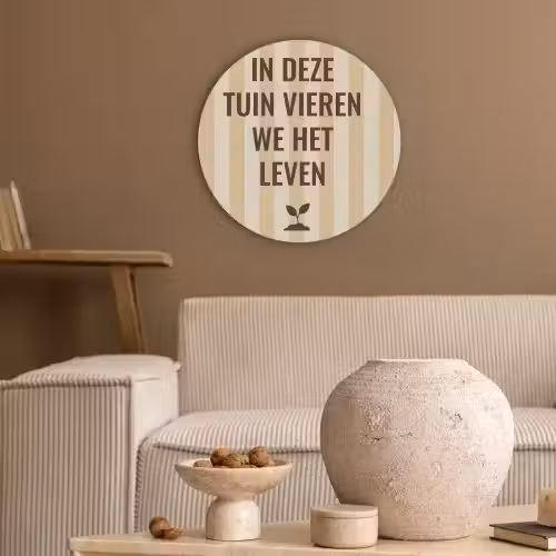 Tuin - Quote - Strepen - Zomer Akoestische PET Vilt - Rond klein -sfeer1