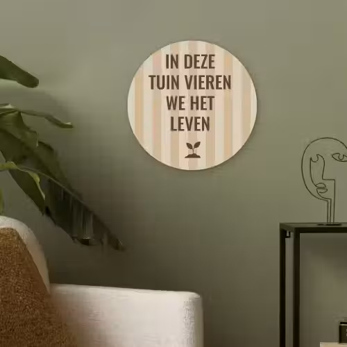 Tuin - Quote - Strepen - Zomer Akoestische PET Vilt - Rond klein -sfeer2