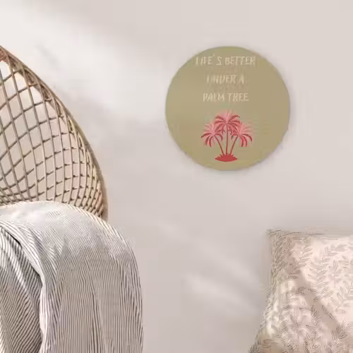 Groen - Zomer - Quote - Palmboom Akoestische PET Vilt - Rond klein -sfeer4