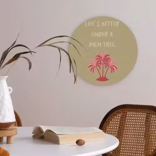 Groen - Zomer - Quote - Palmboom Akoestische PET Vilt - Rond klein -sfeer3