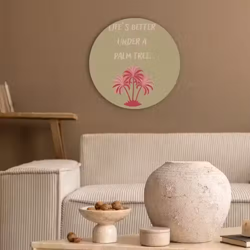 Groen - Zomer - Quote - Palmboom Akoestische PET Vilt - Rond klein -sfeer1