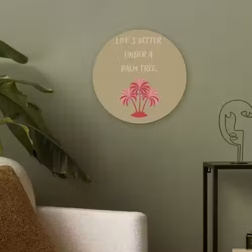 Groen - Zomer - Quote - Palmboom Akoestische PET Vilt - Rond klein -sfeer2