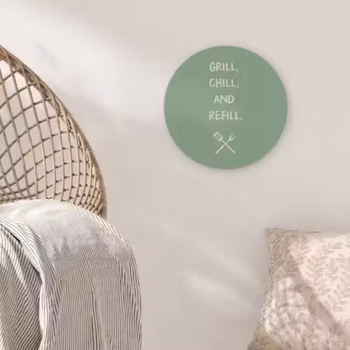 Grill - Groen - Zomer - Quote Akoestische PET Vilt - Rond klein -sfeer4