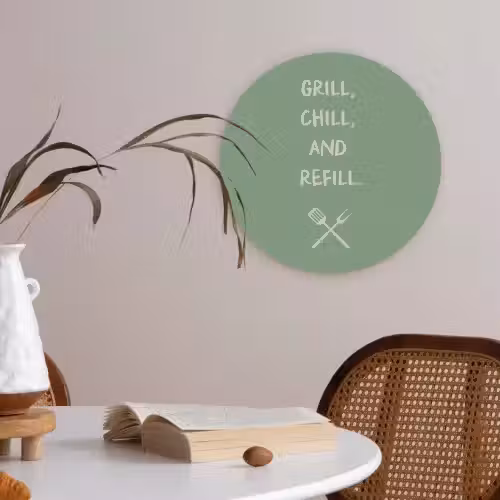 Grill - Groen - Zomer - Quote Akoestische PET Vilt - Rond klein -sfeer3