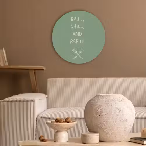 Grill - Groen - Zomer - Quote Akoestische PET Vilt - Rond klein -sfeer1