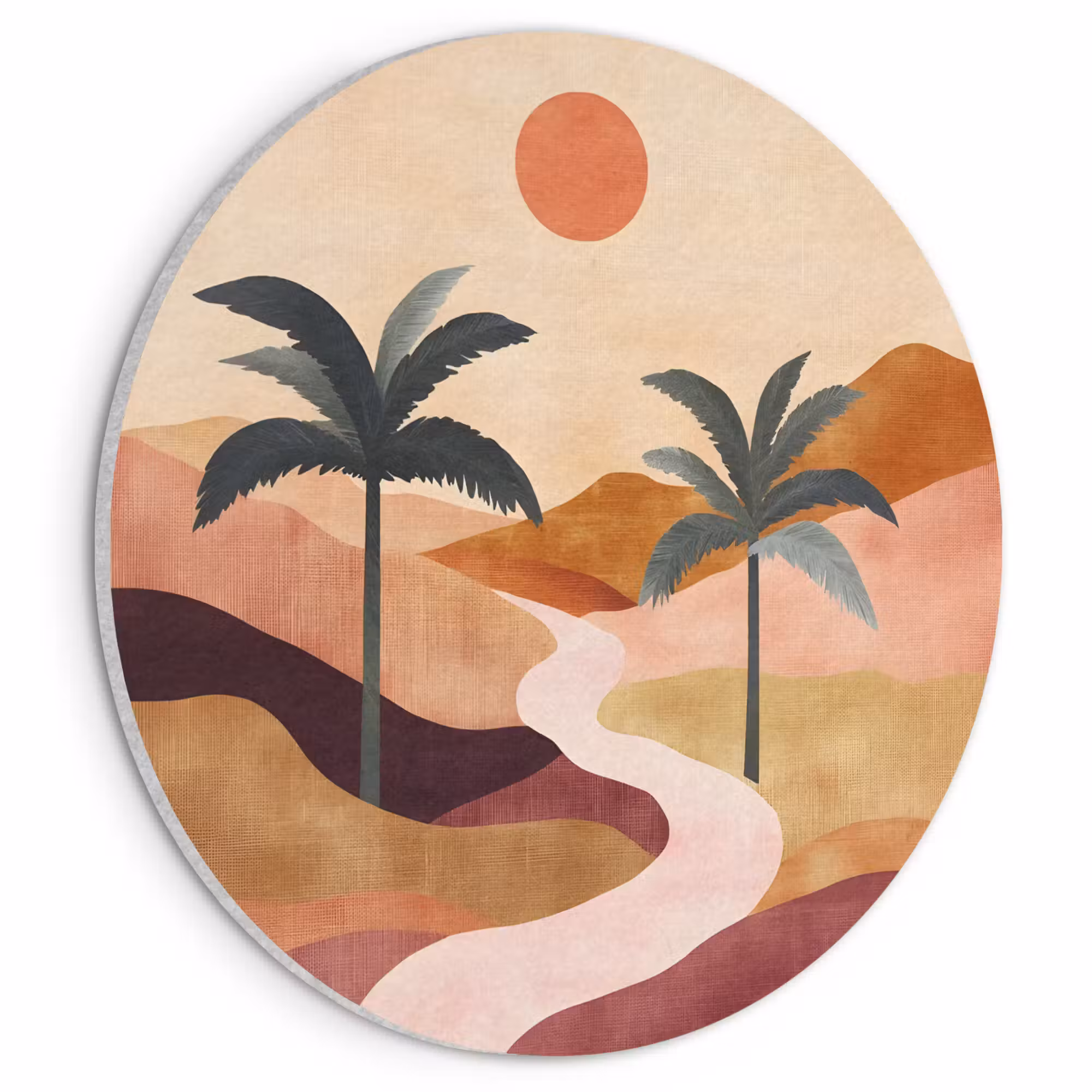 Acoustic painting round - Hills - Palm trees - Abstract