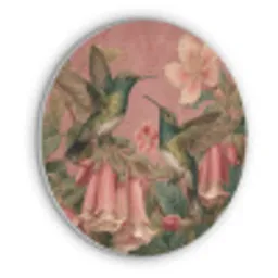 Kolibries - Bloemen - Groen - Roze Akoestische PET Vilt - Rond klein -3d