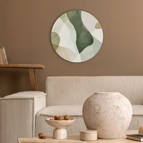 Japandi - Abstract - Groen Akoestische PET Vilt - Rond klein -sfeer1
