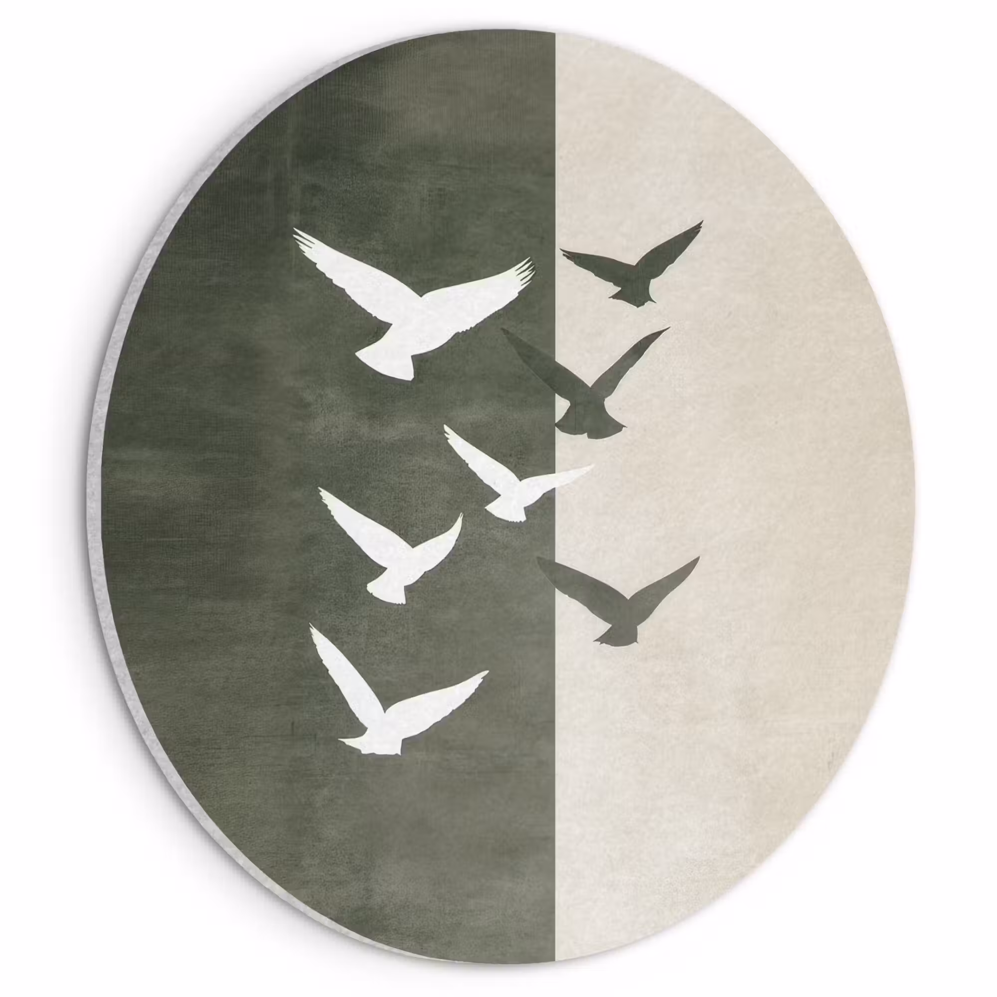 Acoustic painting round - Japandi - Bird - Green