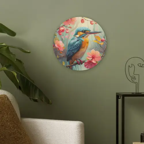 IJsvogel - Bloesem - Natuur - Vogels - Bloemen Akoestische PET Vilt - Rond klein -sfeer2