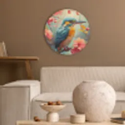 IJsvogel - Bloesem - Natuur - Vogels - Bloemen Akoestische PET Vilt - Rond klein -sfeer1