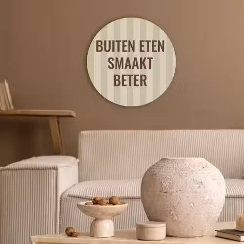 Buiten - Quote - Strepen - Zomer Akoestische PET Vilt - Rond klein -sfeer1