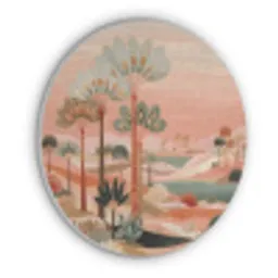 Roze landschap - Palmen - Water Akoestische PET Vilt - Rond klein -3d