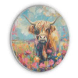 Schotse hooglander - Natuur - Kleurrijk - Bloemen Akoestische PET Vilt - Rond klein -3d