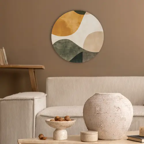 Vormen - Okergeel - Abstract Akoestische PET Vilt - Rond klein -sfeer1