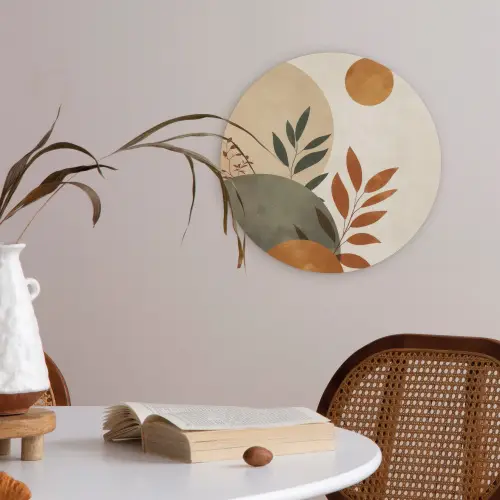 Vormen - Rond - Bladeren - Beige Akoestische PET Vilt - Rond klein -sfeer3