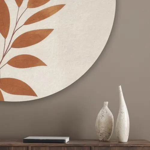 Vormen - Rond - Bladeren - Beige Akoestische PET Vilt - Rond klein -sfeer5_closeup