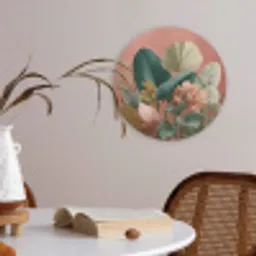 Tropische bladeren - Bloemen - Roze - groen Akoestische PET Vilt - Rond klein -sfeer3